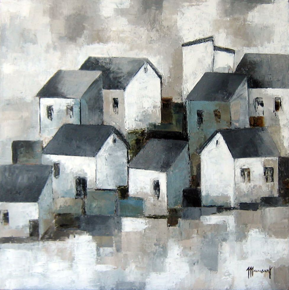 En gris et blanc - 50 x 50 cm - vendu